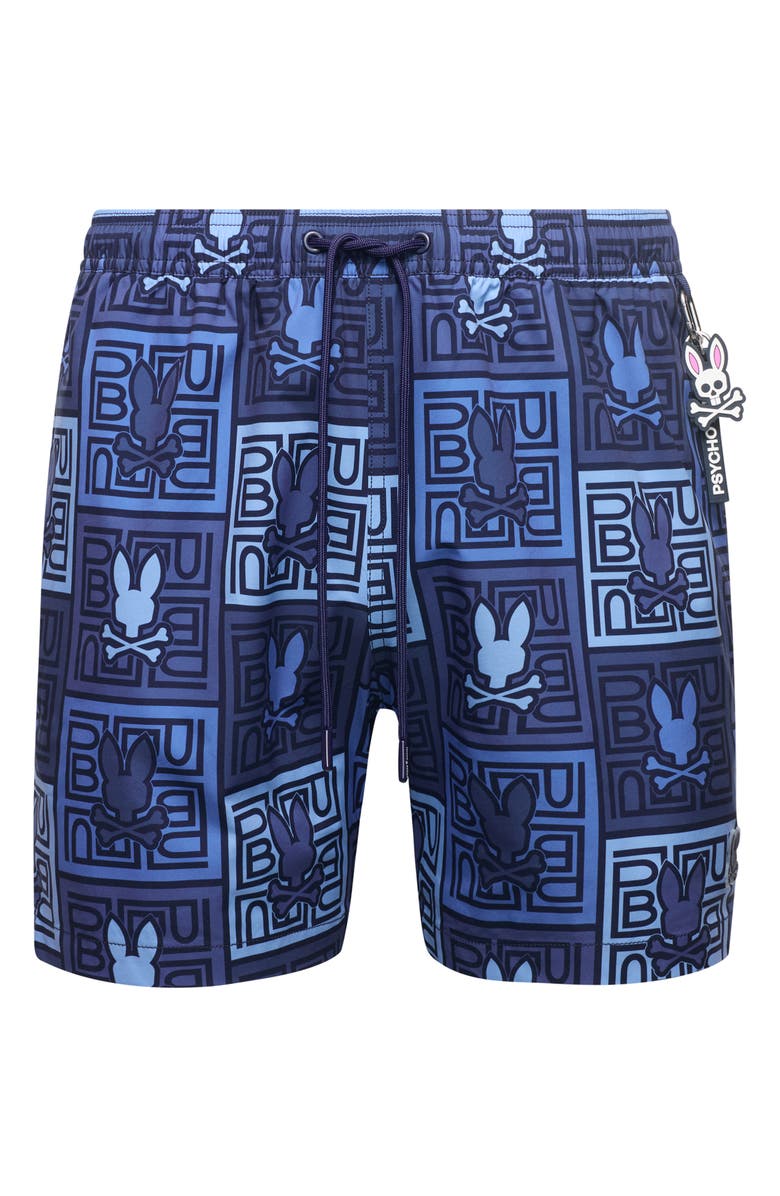Psycho Bunny Gio Print Swim Trunks, Alternate, color, Evening Blue