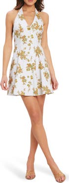 FLYING TOMATO Print Twill Halter Minidress