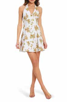 FLYING TOMATO Print Twill Halter Minidress