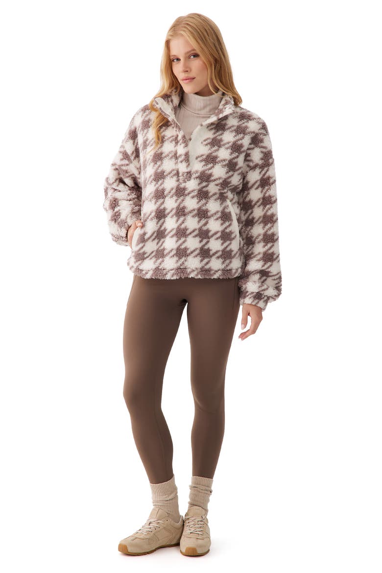 Soraya High Pile Fleece Half Zip Pullover, Alternate, color, HOUNDSTOOTH BIRCH