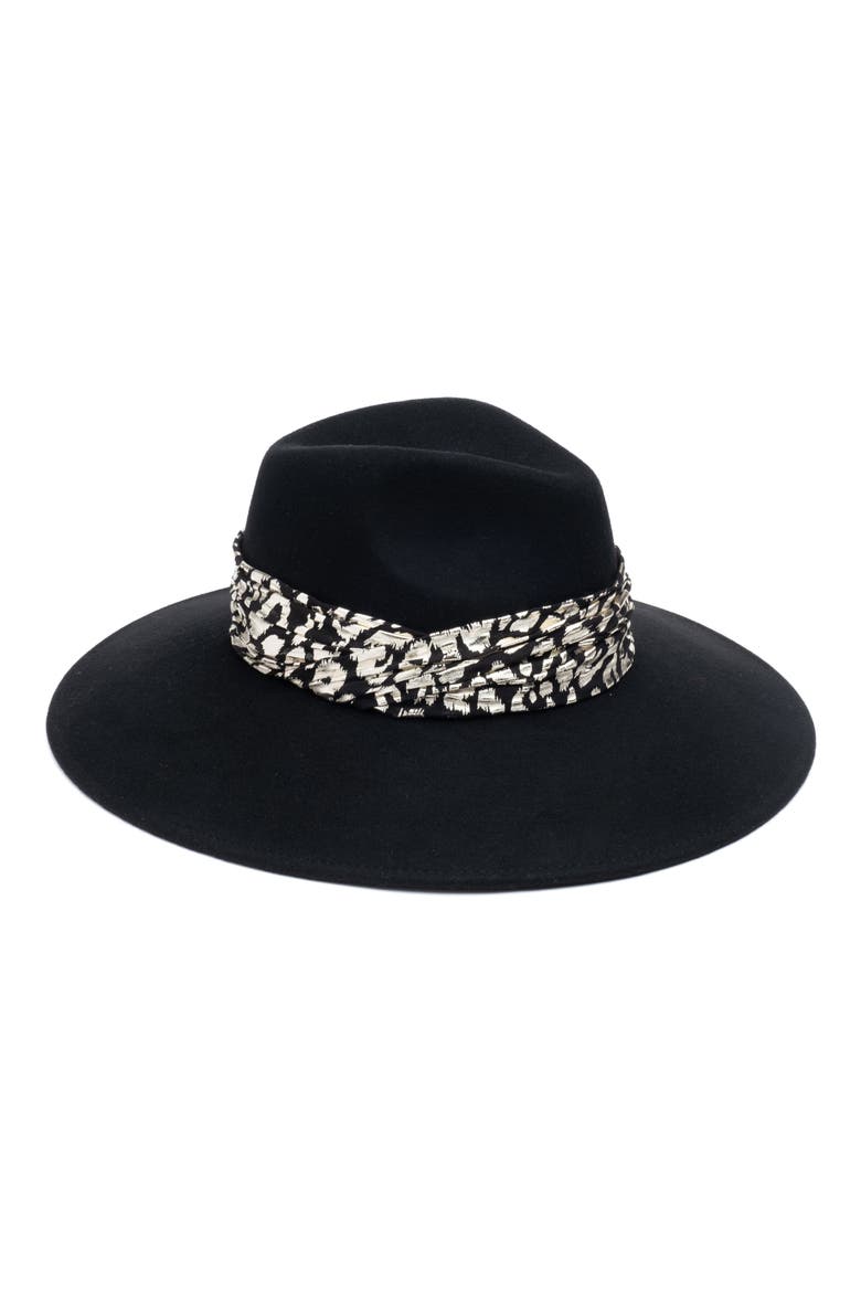Metallic Trim Wool Fedora Hat, Main, color, BLACK