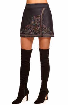 Ramy Brook Lauren Paisley Embroidery Denim Miniskirt