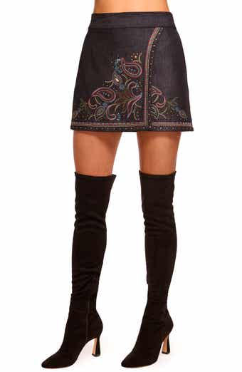 Ramy Brook Lauren Paisley Embroidery Denim Miniskirt