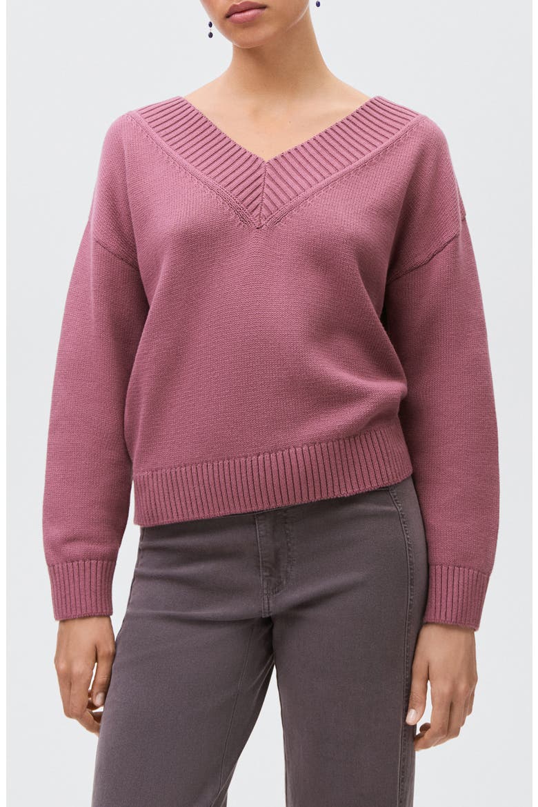 Wide V-Neck Cotton Sweater, Main, color, CHERRY