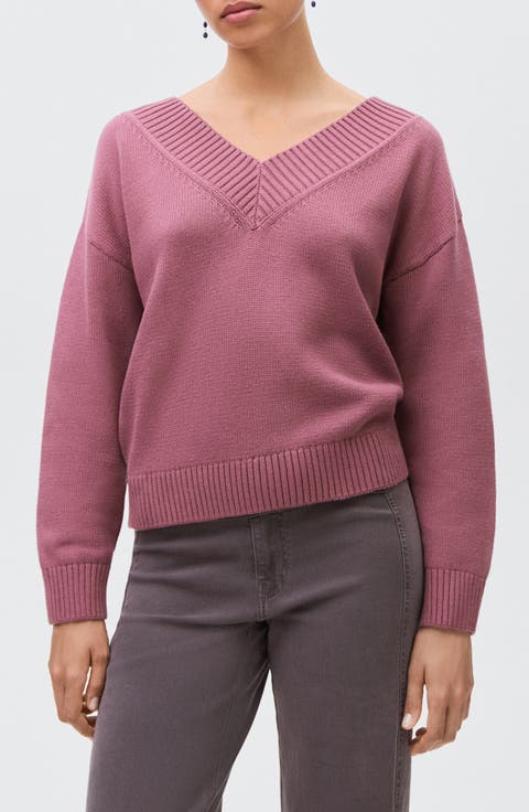 Wide V-Neck Cotton Sweater