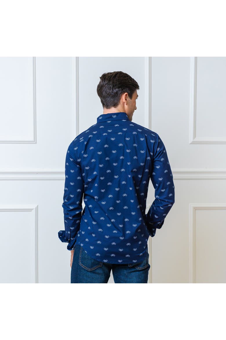 Men's Organic Stretch Poplin Shirt, Alternate, color, Navy Bicycle Print
