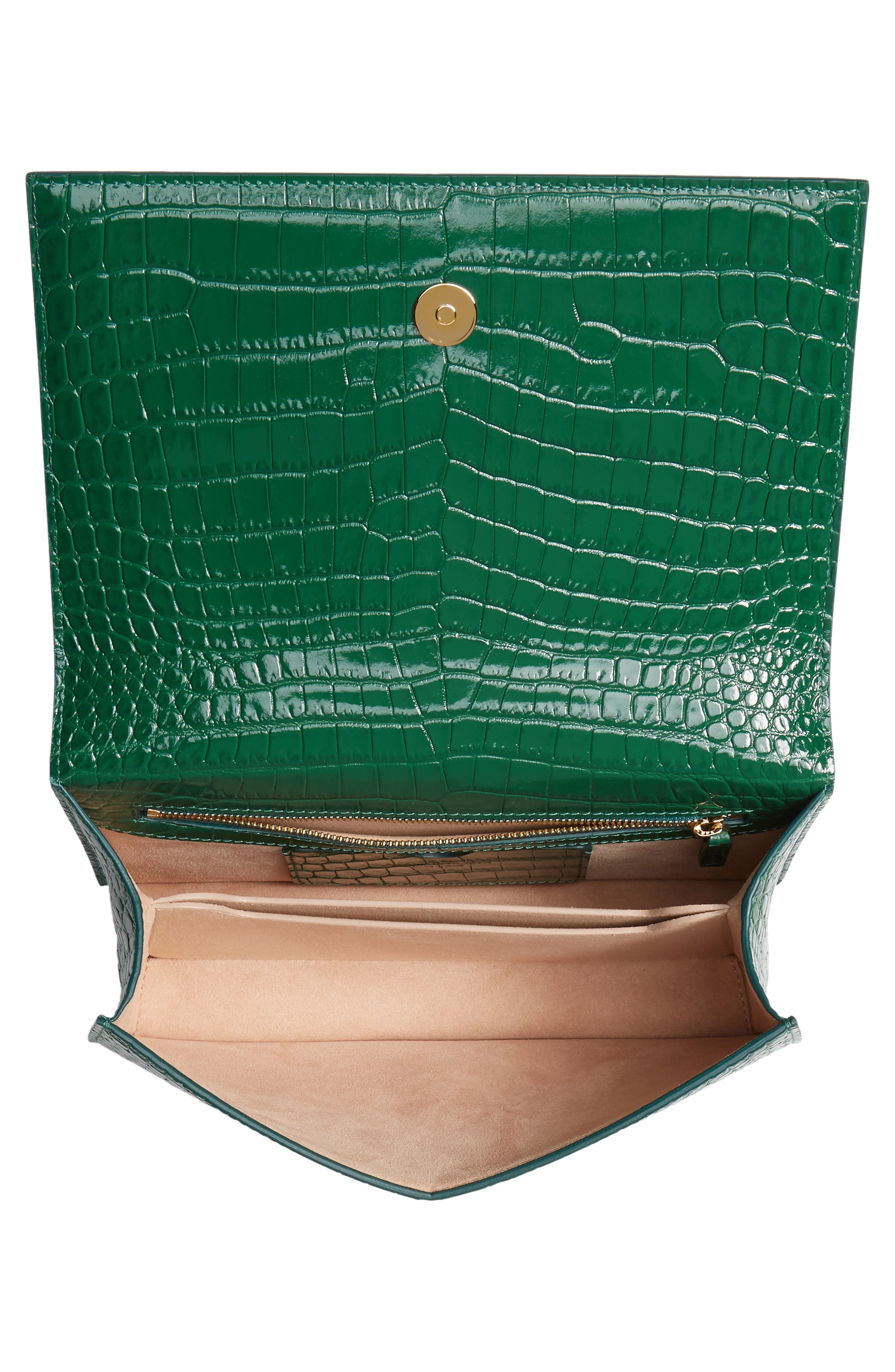 McQueen Alexander McQueen Knuckle Ring Croc Embossed Leather Crossbody Bag, Alternate, color, 