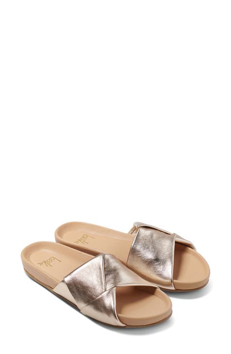 BEEK Blackbird Metallic Gold store Leather Slides Slip On Sandals Size 9 NEW NO BOX