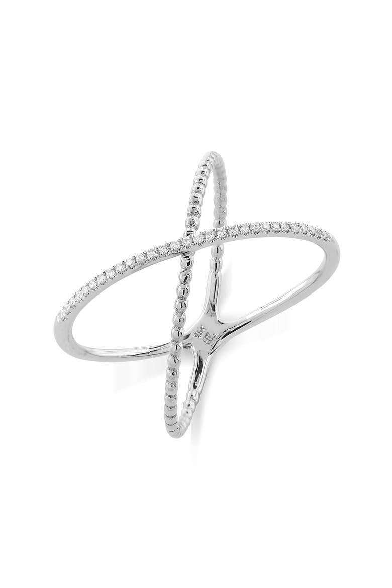Stackable Crossover Beaded Diamond Ring (Nordstrom Exclusive), Main, color, WHITE GOLD