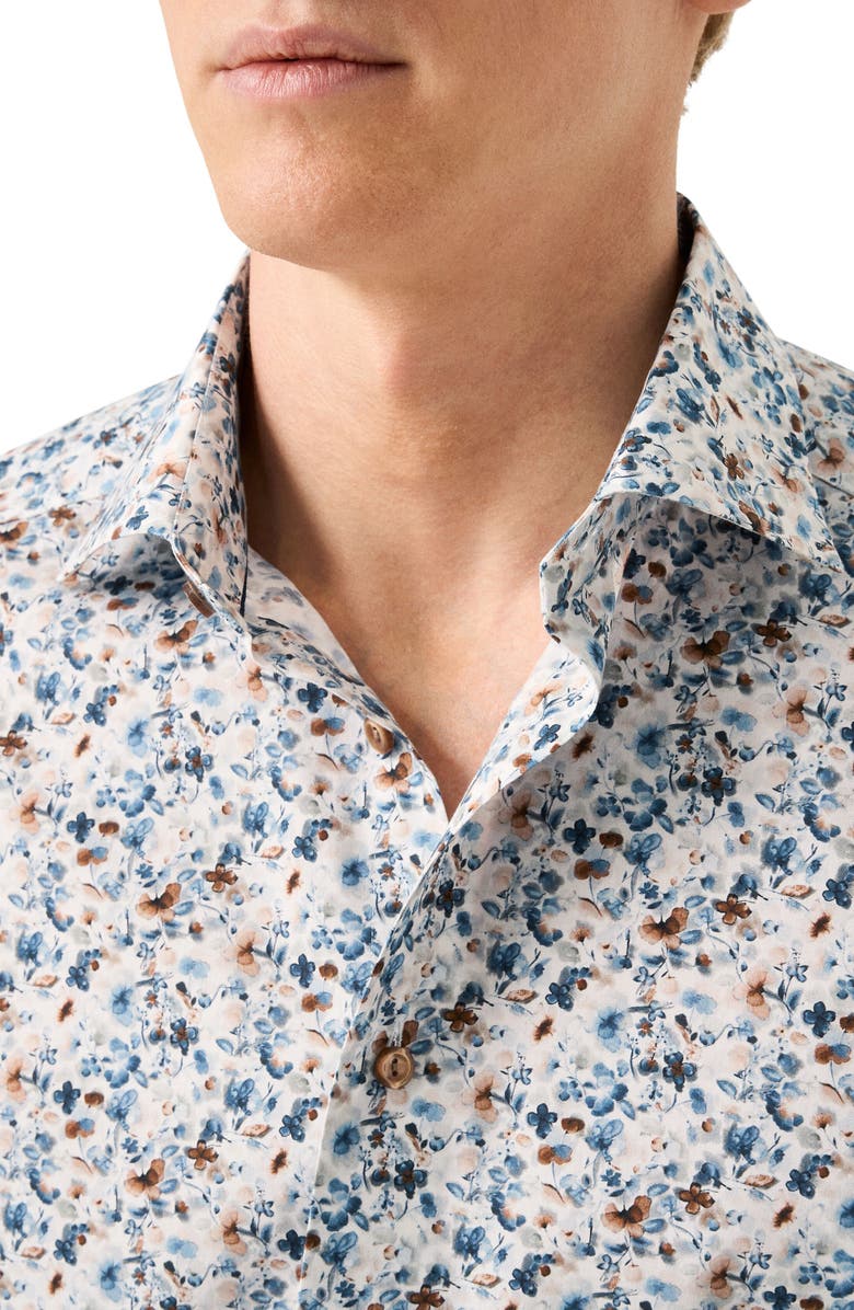 Eton Contemporary Fit Floral Cotton Dress Shirt, Alternate, color, White/ Medium Brown