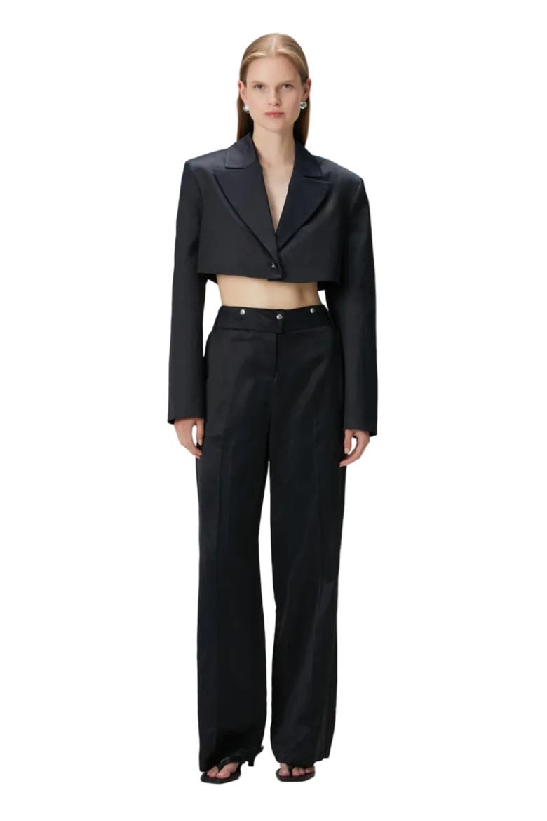 Linen Blend Crop Shiny Woven Jacket, Alternate, color, BLACK