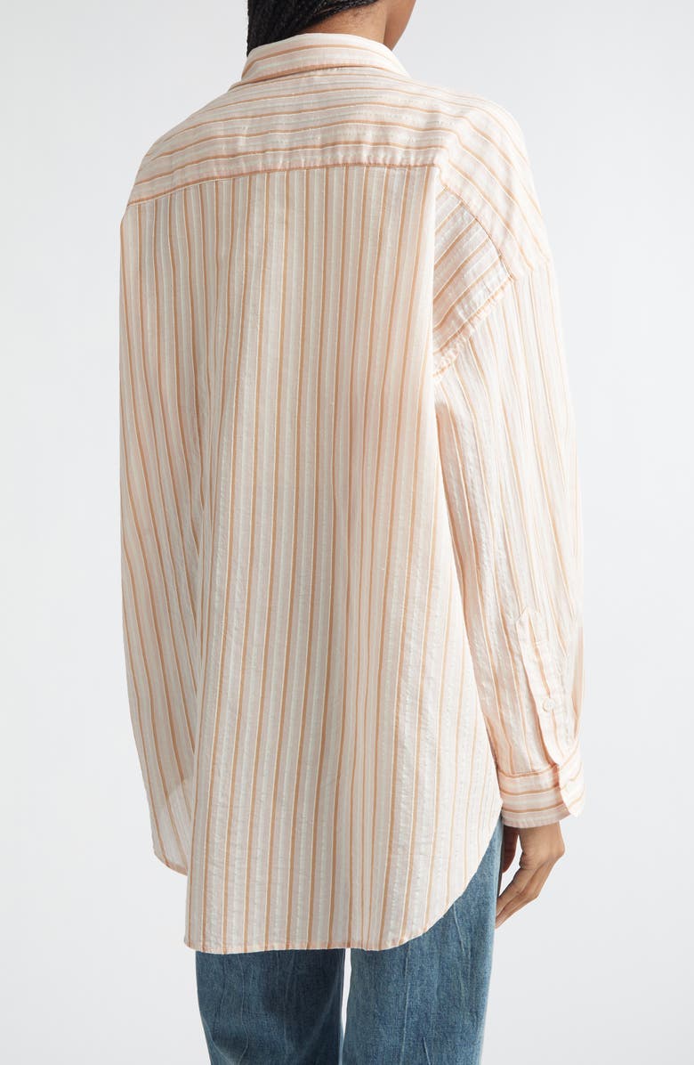 R13 Drop Neck Stripe Cotton & Silk Blend Button-Up Shirt, Alternate, color, Light Pink Stripe