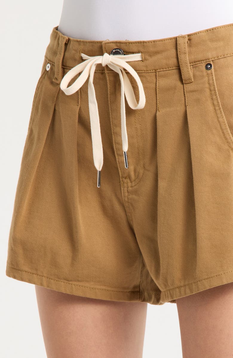 BLANKNYC Drawstring Waist Pleated Cotton Twill Shorts, Alternate, color, Iced Tea