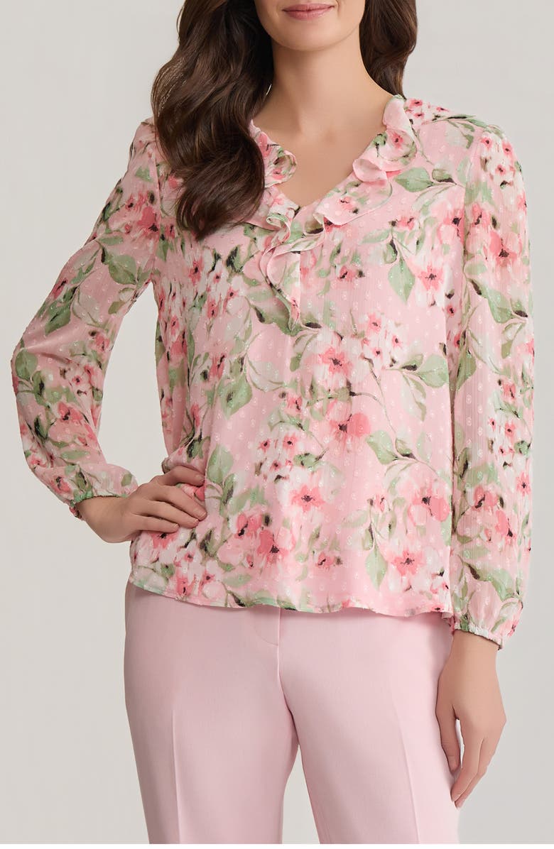 KASPER Ruffle Clip Dot Top, Main, color, 