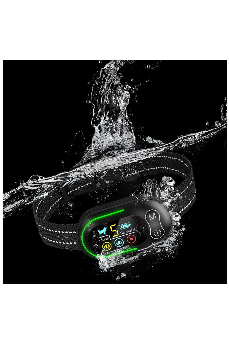 Digi-Bark LED 5-Level Sensitivity and 6-Step Automated Beep Vibration and Stimulation Antibark Dog Collar, Alternate, color, BLACK