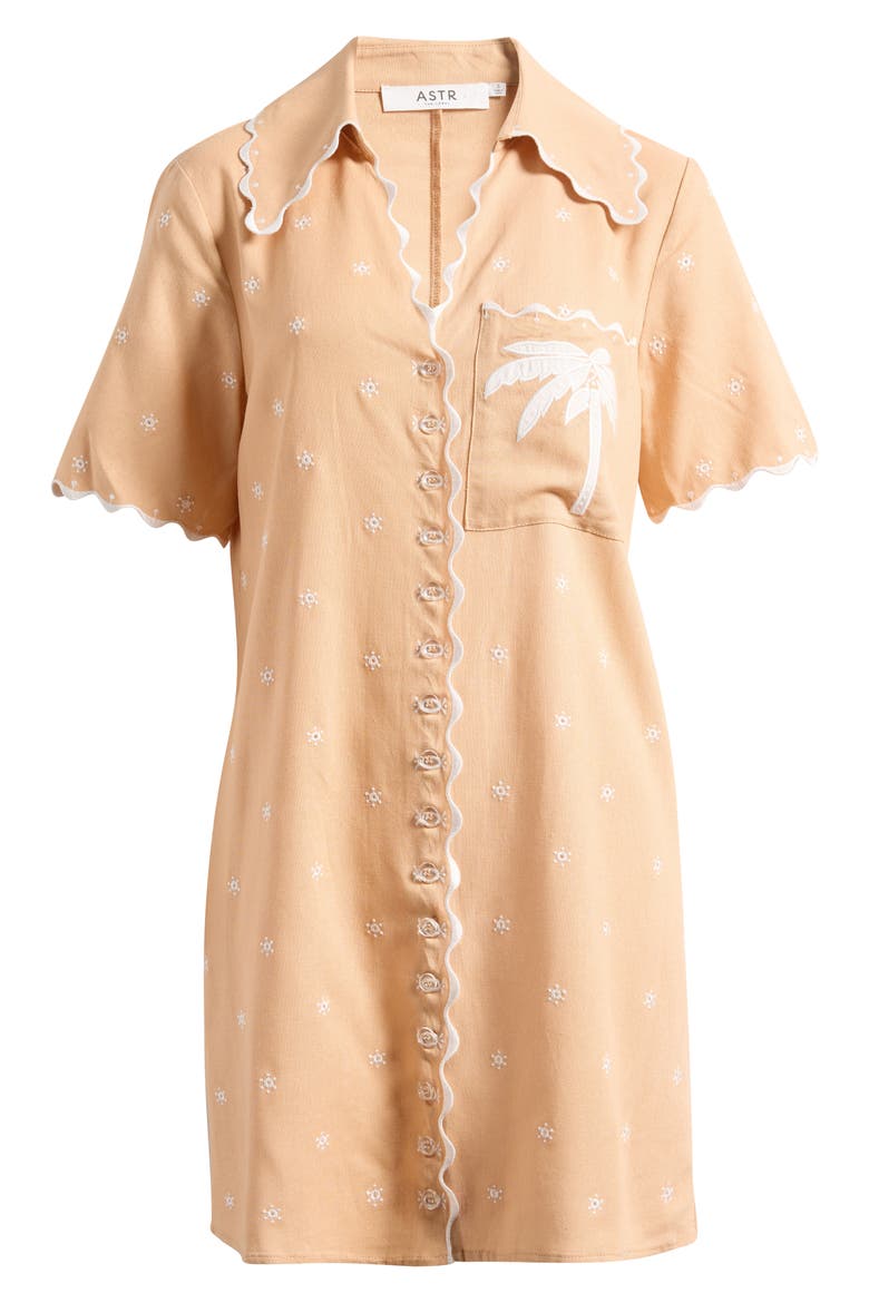 Noelle Scallop Trim Shirtdress, Alternate, color, PEACH