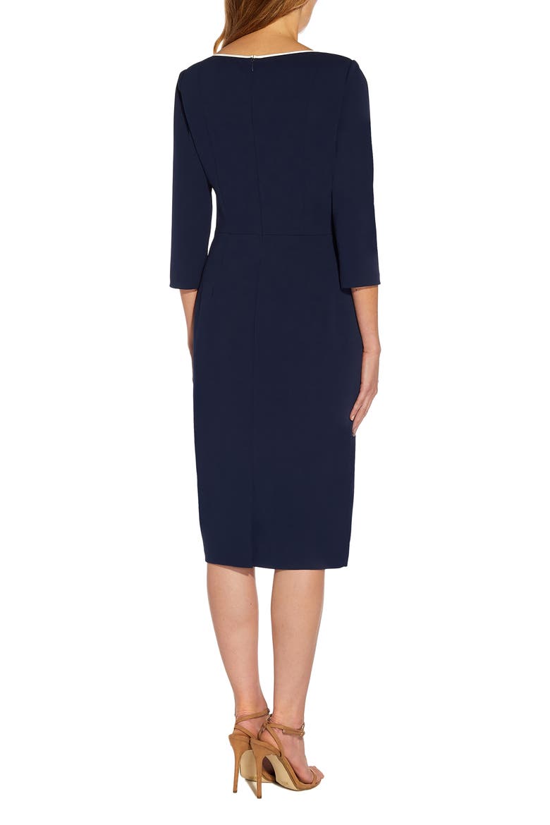 Tipped Three-Quarter Sleeve Crepe Dress, Alternate, color, NAVY SATEEN/IVORY