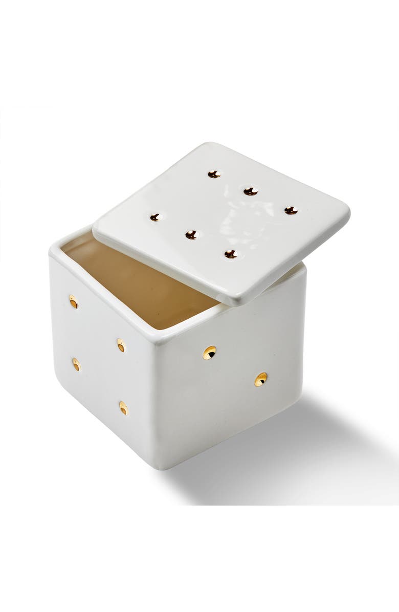 tag White Earthenware Dice Lidded Trinket Box 3.75 x 3.75 x 3.75 in, Main, color, White