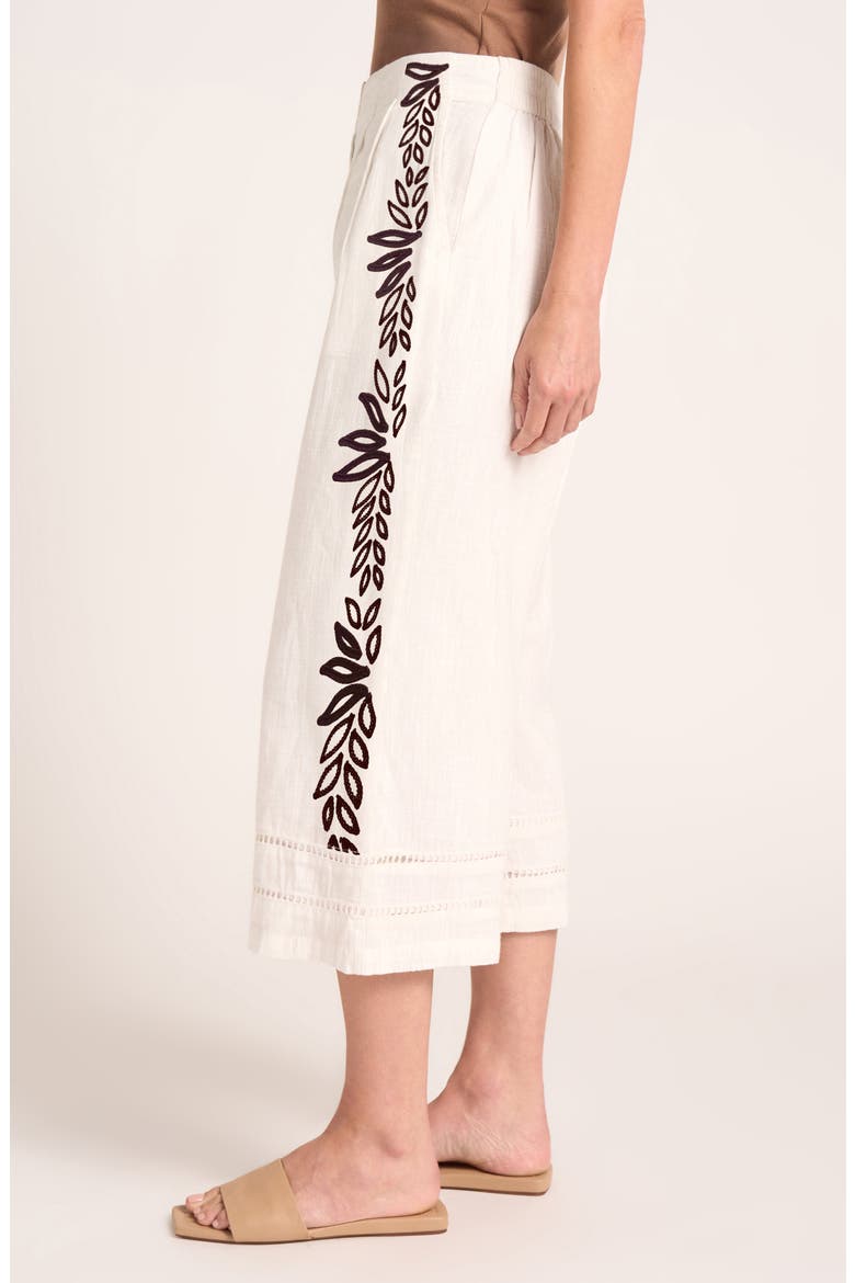 Ireni Embroidery Detail Crop Wide Leg Cotton Pants, Alternate, color, WHITE/ CHOCOLATE