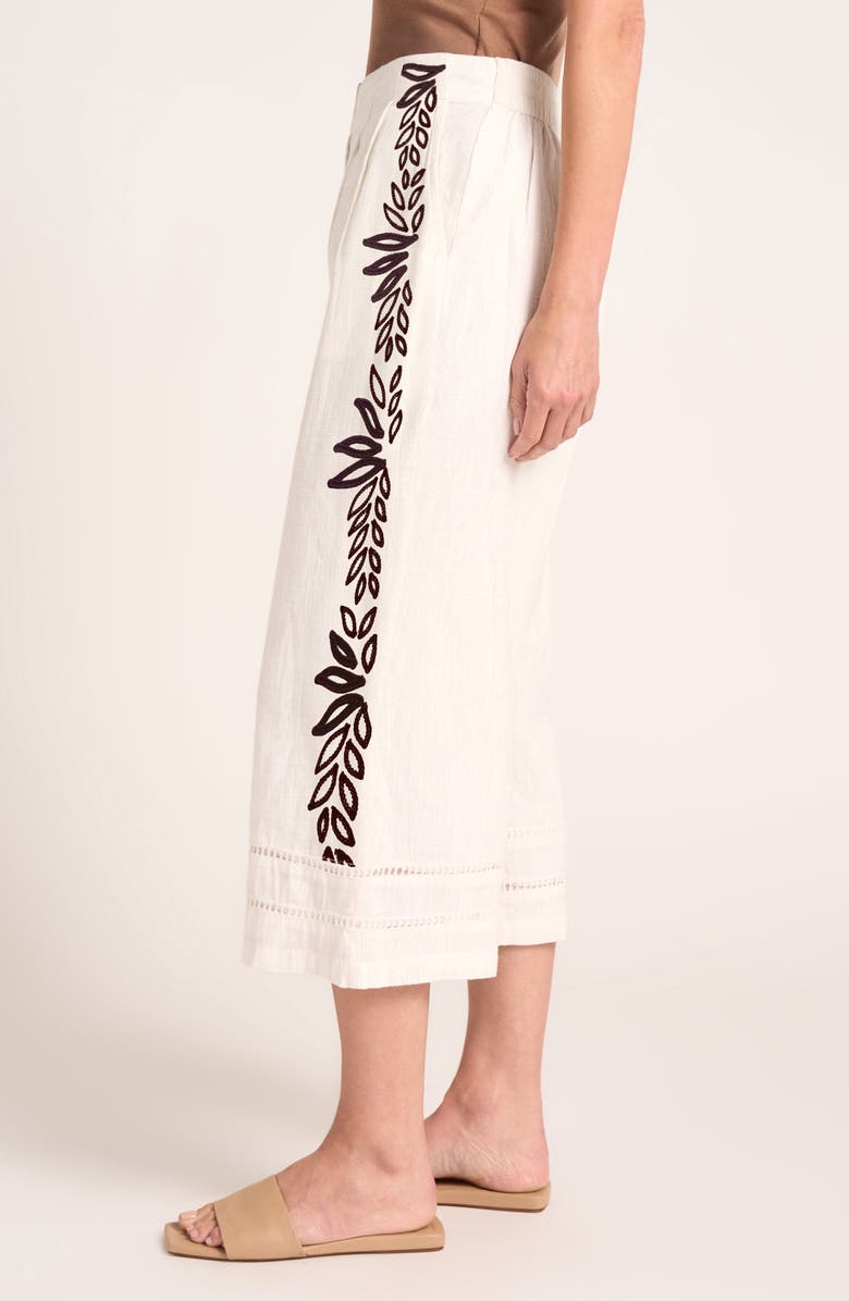 matty m. Ireni Embroidery Detail Crop Wide Leg Cotton Pants, Alternate, color, White/ Chocolate