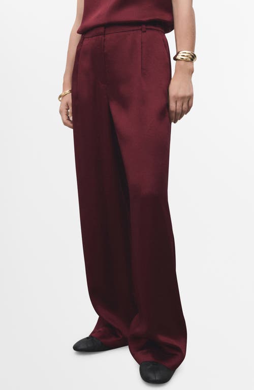Mango Wide Leg Satin Pants In Brown
