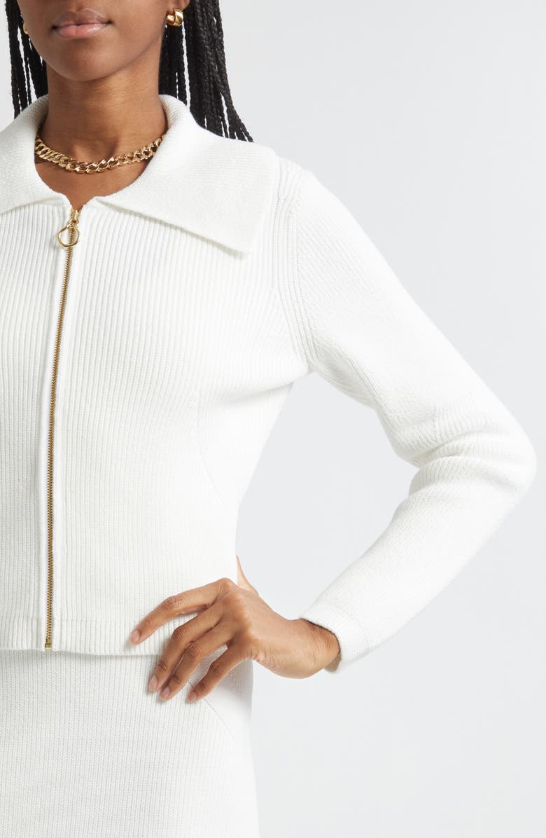 ST. JOHN Rib Knit Zip Cardigan, Alternate, color, Bright White