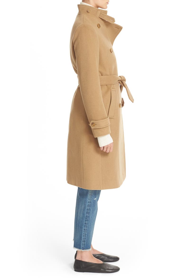 Stand Collar Wool & Cashmere Trench Coat, Alternate, color, CAMEL