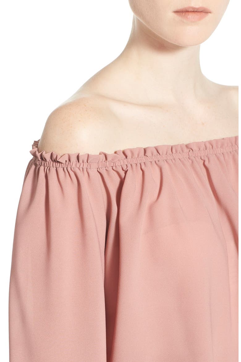 ASTR Off the Shoulder Long Sleeve Crop Blouse, Alternate, color, DARK MAUVE