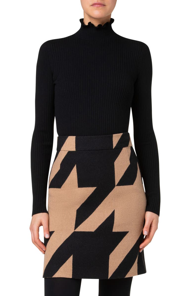 Akris punto Ruffle Mock Neck Wool Rib Sweater, Main, color, 