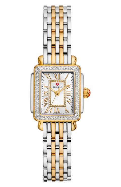 Mini Deco Madison Two-Tone 18K Gold Plate Diamond Bracelet Watch, 23mm x 24mm