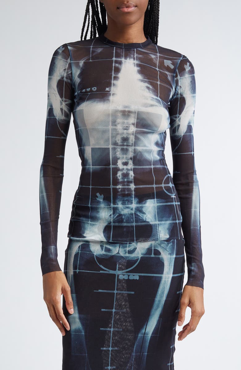 Jean Paul Gaultier Squeletor Print Tulle T-Shirt, Main, color,