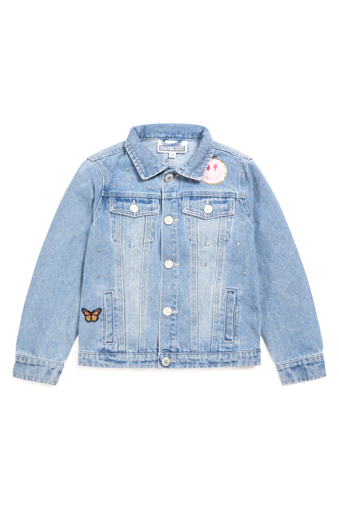 Girls' Jeweled Patched Denim Jacket