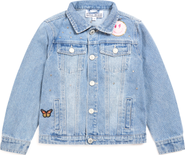 Little Chicken Girls' Jeweled Patched Denim Jacket