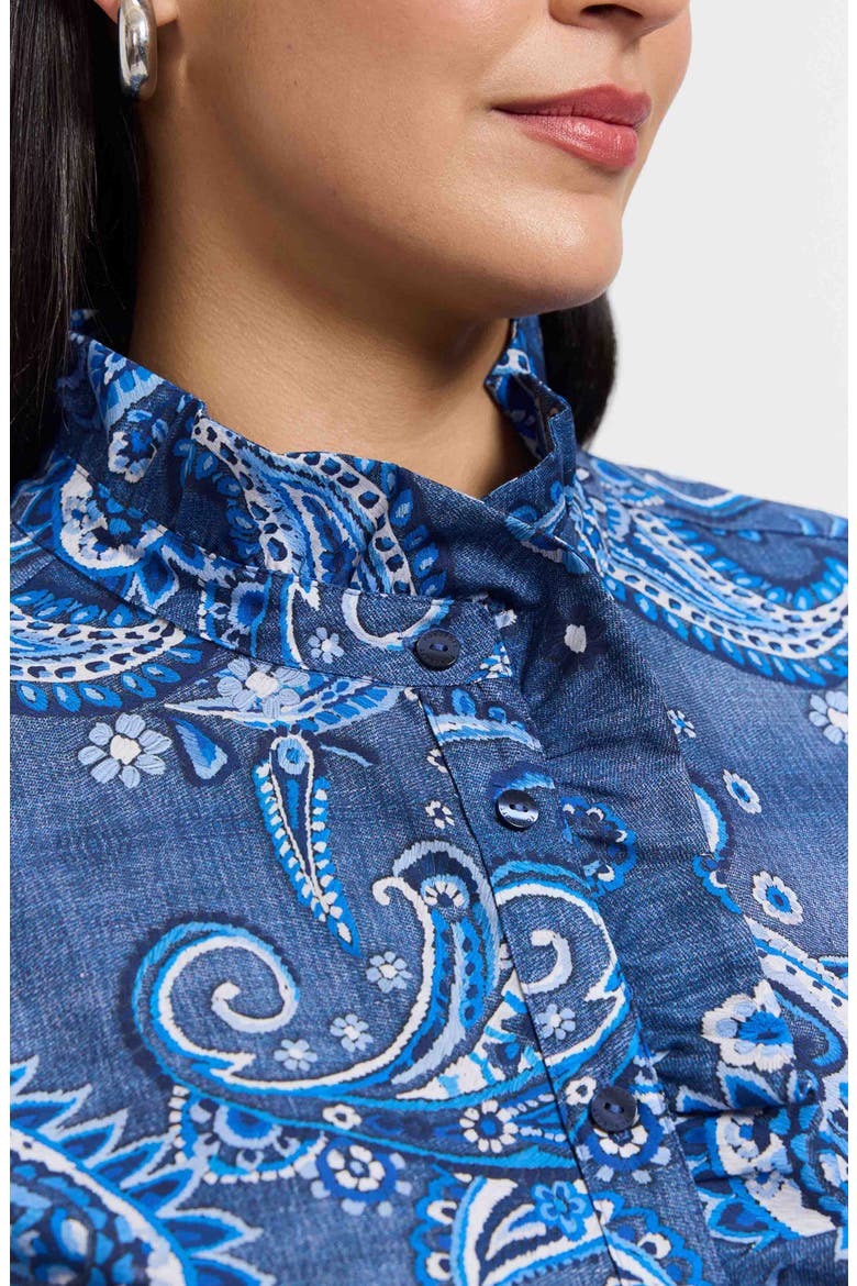 Sadie Paisley Ruffle Cotton Poplin Button-Up Shirt, Alternate, color, BLUE MULTI