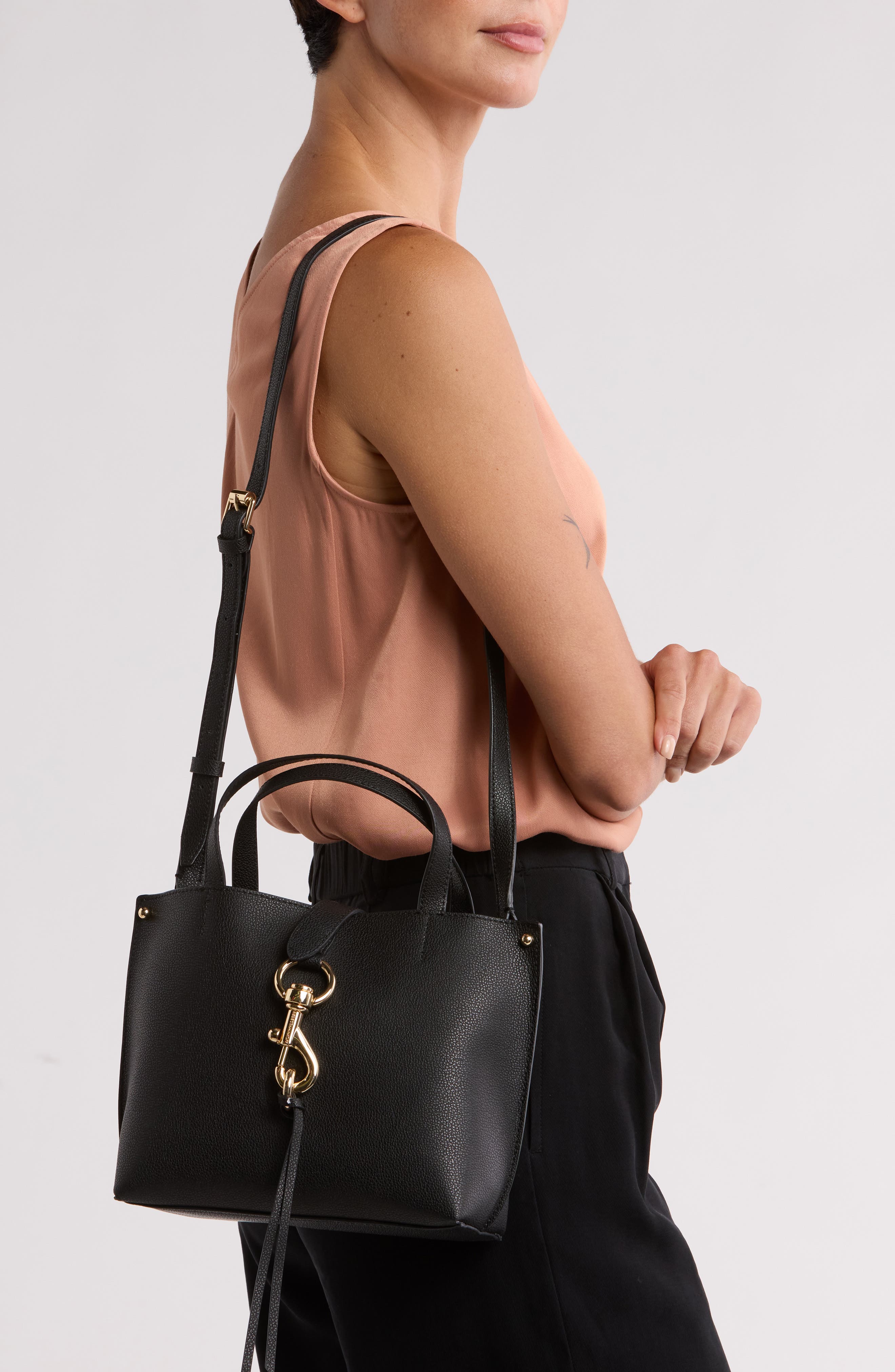 Rebecca Minkoff Megan Mini Tote Crossbody Bag, Alternate, color, Black