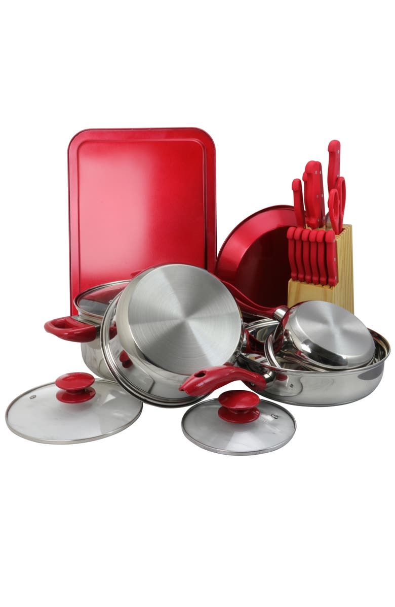 Megachef 22 Piece Aluminum Cookware Combo Set, Alternate, color, Red