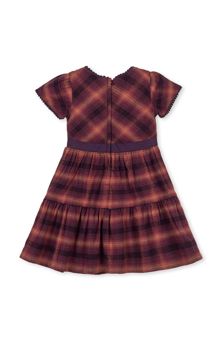 Hope & Henry Kids' Organic Puff Sleeve Tiered Flannel Dress with Sash, Alternate, color, Sugar Plum Plaid