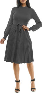 Nina Leonard Tie Waist Fit & Flare Sweater Dress