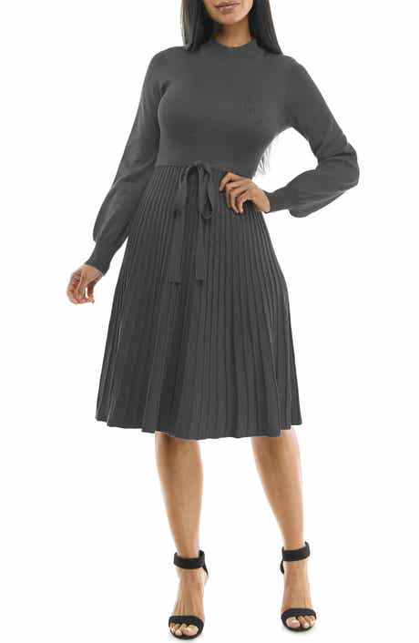 Nina Leonard Tie Waist Fit & Flare Sweater Dress