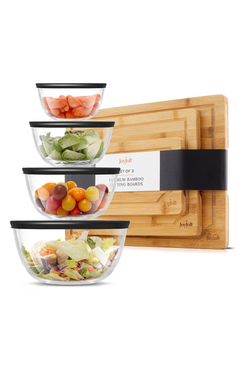 JoyJolt 11-Piece Bamboo Cutting Boards & Nesting Mixing Bowls Set, Alternate, color, Black