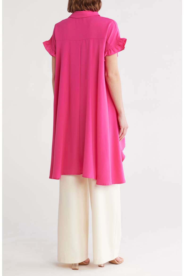 Ruffle High-Low Button-Up Shirt, Alternate, color, PINK