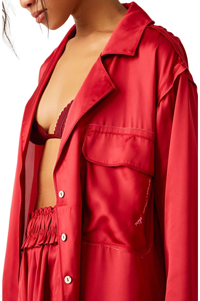 Like Honey Long-Sleeve Satin Pajama Shirt, Alternate, color, RUBY RED