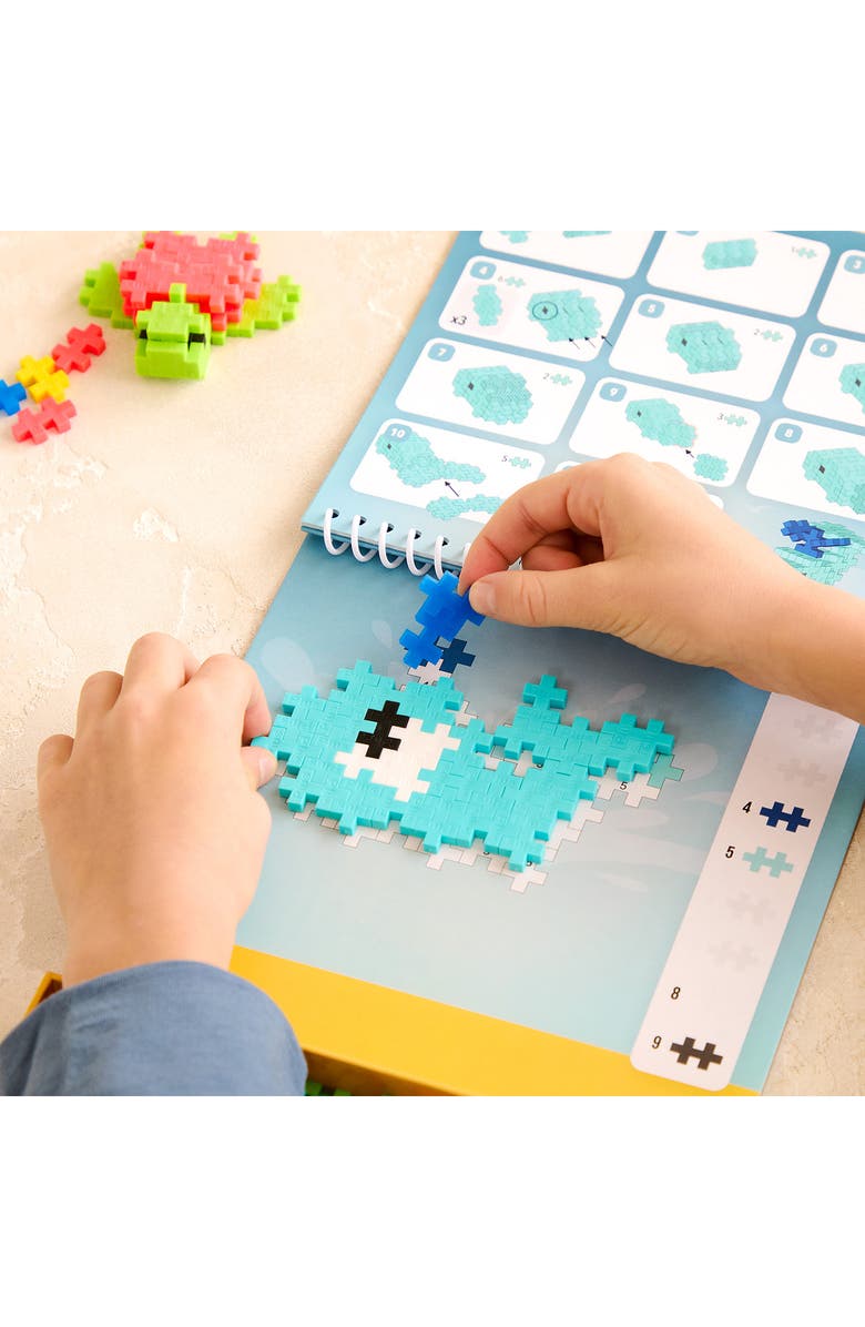 Plus-Plus USA Ocean Puzzle by Number Activity Pad Playset, Alternate, color, Blue Multi