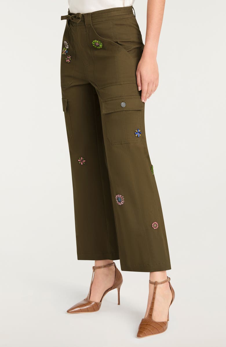 Cinq à Sept Michelle Retro Love Embellished Cargo Pants, Alternate, color, Dark Olive Multi