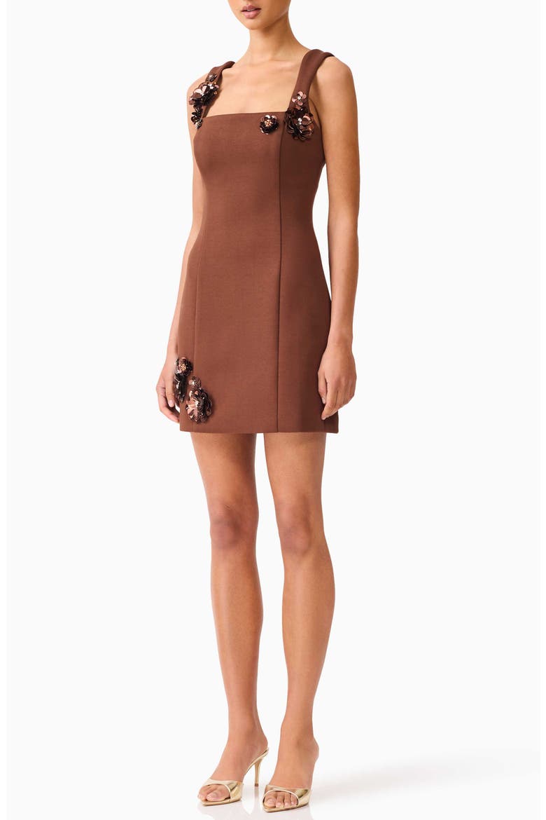 Emma Floral Appliqué Cocktail Minidress, Alternate, color, BROWN