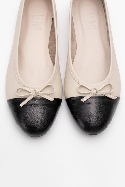 Forever & Always Shoes Rayne Cap Toe Leather Ballet Flats In Beige Black Leather