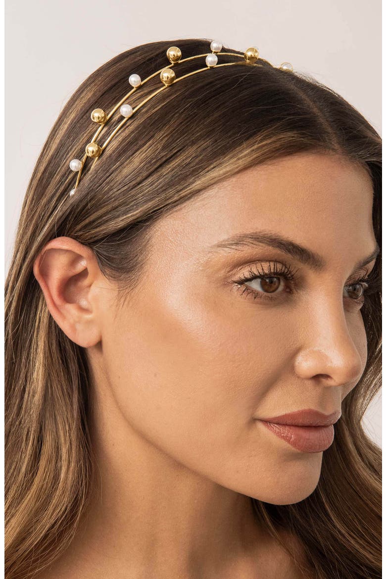 Faux Pearl Bubble Headband, Alternate, color, GOLD