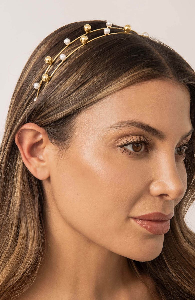 Ettika Faux Pearl Bubble Headband, Alternate, color, Gold