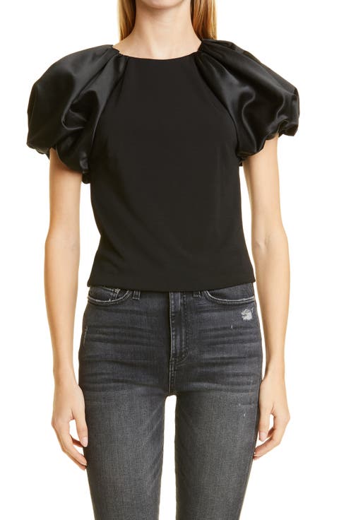 Cici Satin Puff Sleeve Top