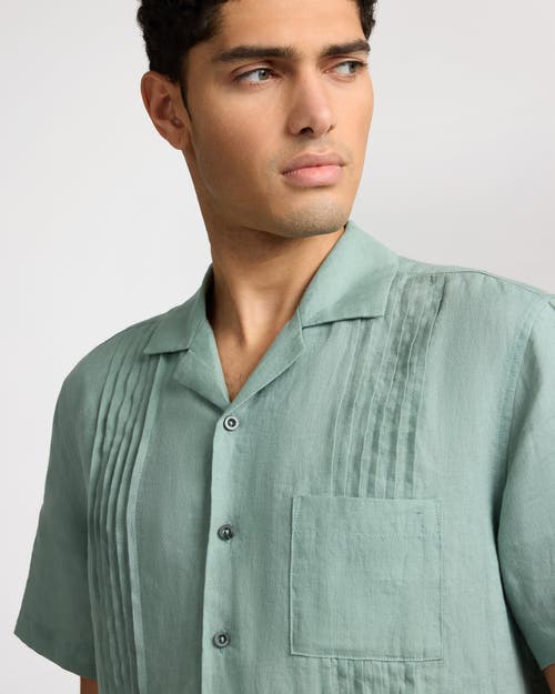 Onia Linen Pintuck Camp Shirt In Green